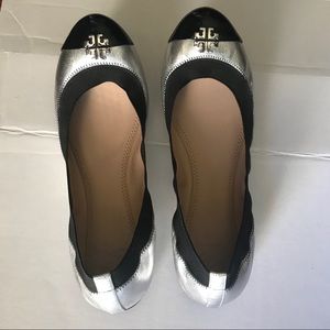 Tory Burch Jolie black/silver ballet flat SZ 9